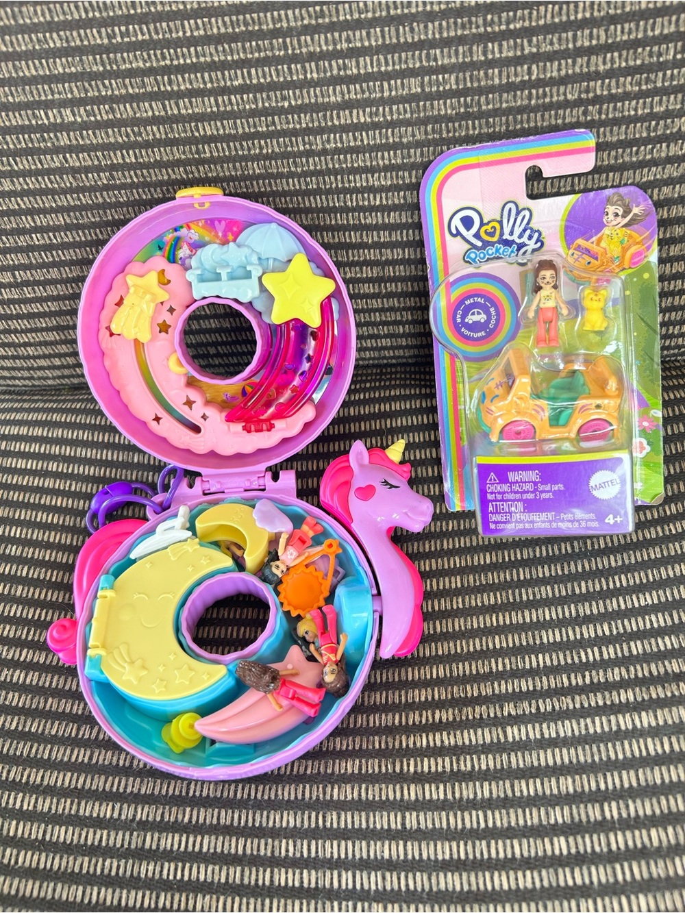 Polly Pocket Unicorn Compact Playset Lot w/ Mini Doll Vehicle Accessories